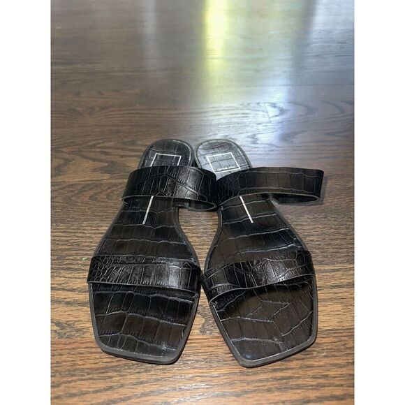 Dolce Vita Isaac Womens Black Croc Embossed Open Toe Slide Sandal Slip On‎ Sz 8 - Picture 3 of 8